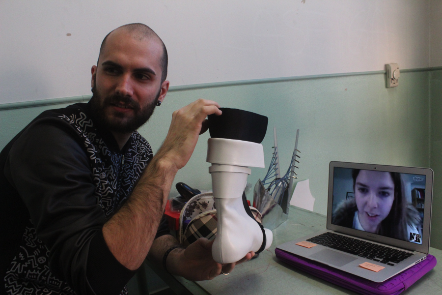 Lea Germano, Skyping in to work with Federico Boscolo on her prototype.